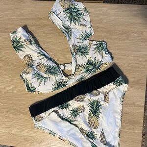 Gianni Bini White Bikini with Green & Yellow Pineapple Print
